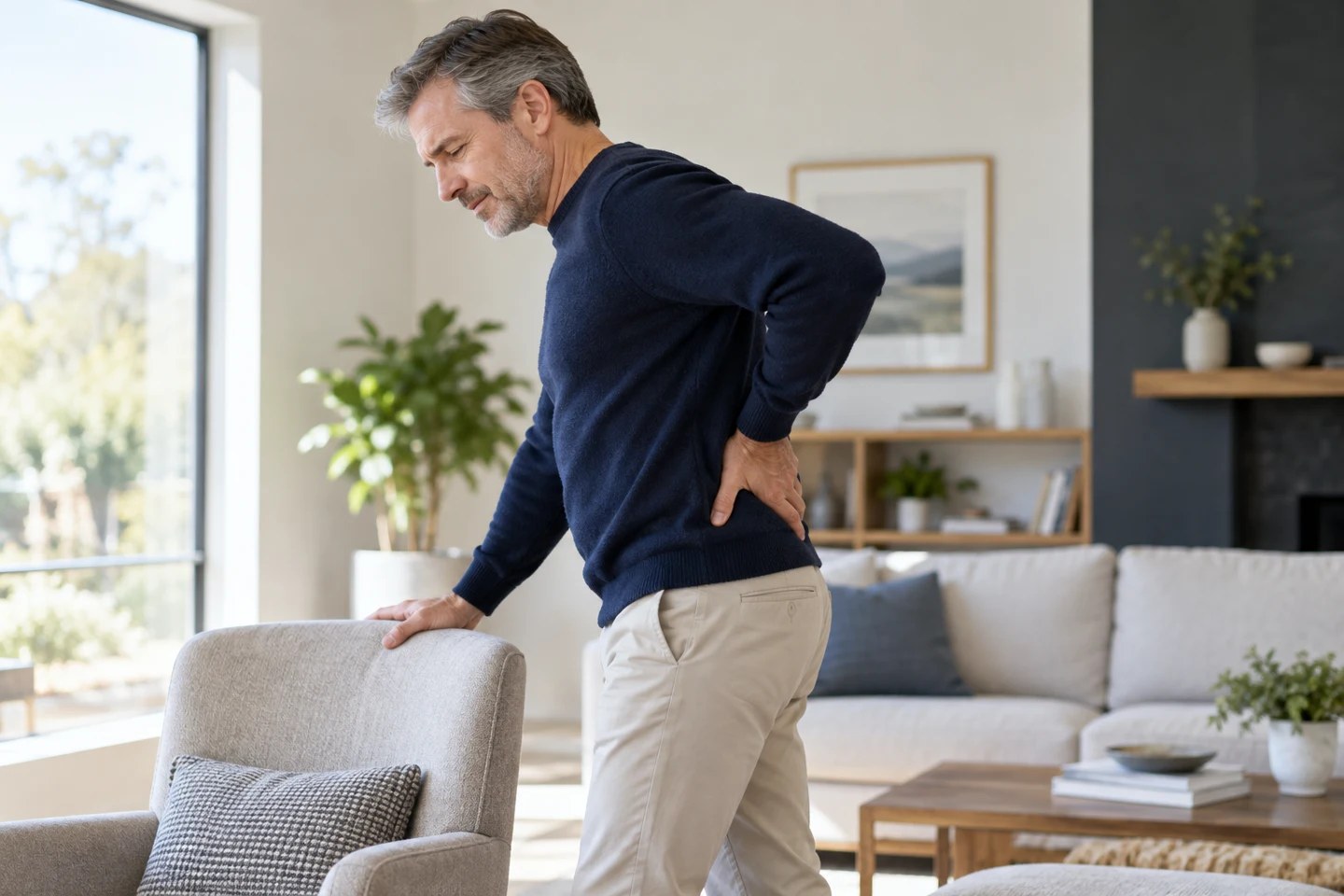 Man holding his lower back while standing